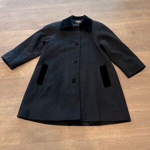 KAREN Vintage 100% Wool Trench Pea Coat 3/4 Sleeves Velvet Trim